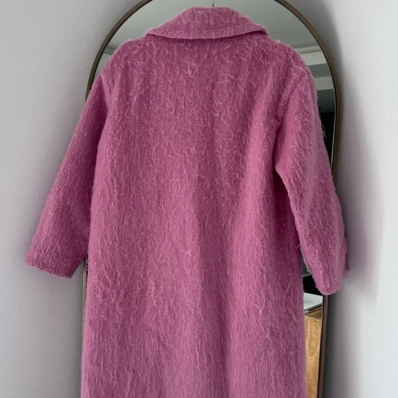 ASOS Design Pink Fuzzy Textured Oversized Coat | Statement Winter Outerwear - Picture 4 of 5